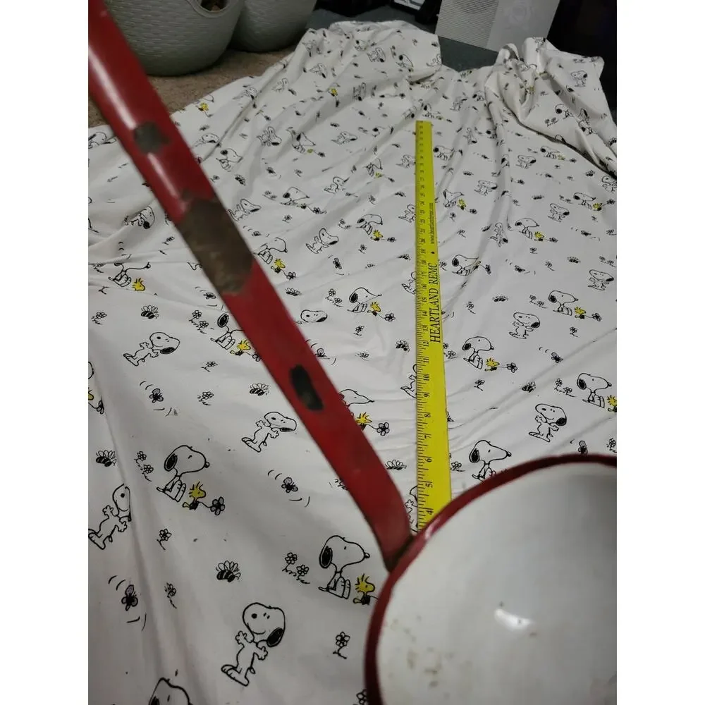 Vintage White Enamel Ladle with Red Trim and Handle 13